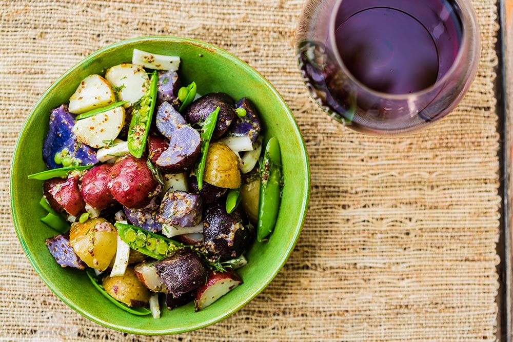 Potato salad and glass of Pinot